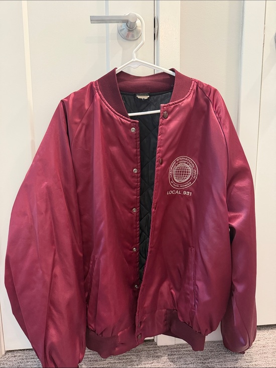 Jackets & Blazers - Vintage Burgundy Bomber Jacket with Local 931 Emblem